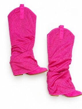 Twist Fuchsia Draped Rhinestone Fold Over Boots